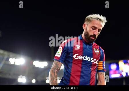 Valencia, Spanien. August 2021. Jose Luis Morales von Levante UD gesehen während der Runde 2 der LaLiga Santander 2021/2022 zwischen Levante UD und Real Madrid CF im Estadio Ciudad de Valencia.Endstand; Levante UD 3:3 Real Madrid CF. (Foto von Germán Vidal/SOPA Images/Sipa USA) Quelle: SIPA USA/Alamy Live News Stockfoto