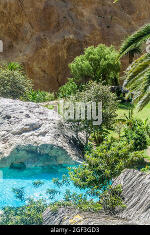 Pool in der Oase Sangalle am Fuße des Colca Canyons, Peru Stockfoto