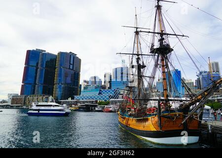 SYDNEY, AUSTRALIEN - 04. Aug 2018: Das Australian National Maritime Museum im Darling Harbour in Sydney, Australien Stockfoto