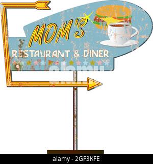 Grungy american Diner Zeichen, Retro grungy Vektor Illustration Stock Vektor