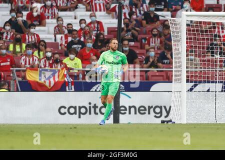 Madrid, Spanien. August 2021. Jan Oblak (Atletico) Fußball: Spanisches Spiel „La Liga Santander“ zwischen Club Atletico de Madrid 1-0 Elche CF im Estadio Wanda Metropolitano in Madrid, Spanien. Quelle: Mutsu Kawamori/AFLO/Alamy Live News Stockfoto