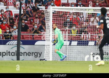 Madrid, Spanien. August 2021. Jan Oblak (Atletico) Fußball: Spanisches Spiel „La Liga Santander“ zwischen Club Atletico de Madrid 1-0 Elche CF im Estadio Wanda Metropolitano in Madrid, Spanien. Quelle: Mutsu Kawamori/AFLO/Alamy Live News Stockfoto