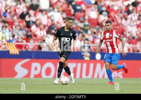 Madrid, Spanien. August 2021. Fidel (Elche) Fußball: Spanisches Spiel 'La Liga Santander' zwischen Club Atletico de Madrid 1-0 Elche CF im Estadio Wanda Metropolitano in Madrid, Spanien. Quelle: Mutsu Kawamori/AFLO/Alamy Live News Stockfoto