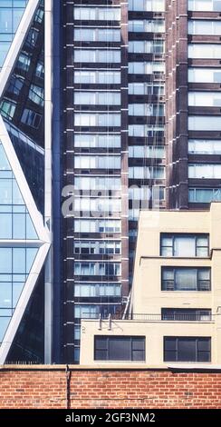 Bild von Manhattan vielfältige Architektur, Farbtonung angewendet, New York City, USA. Stockfoto