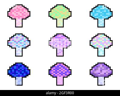 Pilzsymbol auf weißem Hintergrund isoliert, Pixel Art. 8-Bit-Pilz-Symbol im 2D-Retro-Stil. Retro-Design für Druck, Geschenkpapier und Werbung Stock Vektor