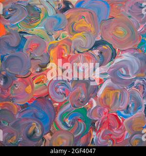 Foto eines Acrylbildes mit farbigen Punkten auf Leinwand Stockfoto