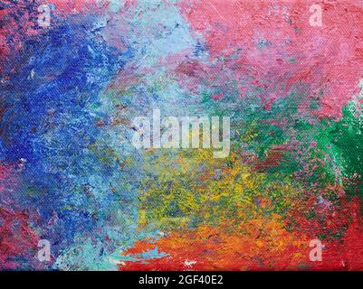 Foto eines abgetuschten Acrylbildes auf Leinwand in verschiedenen Farben Stockfoto