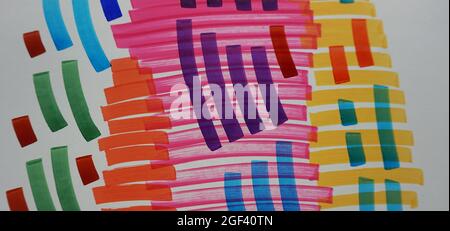 Üben Sie das Zeichnen von farbigen Linien mit copic-Marker und handgemalten Original-Impressionismus-Meisterwerken kreative Malermalerei Skizze bunt Stockfoto
