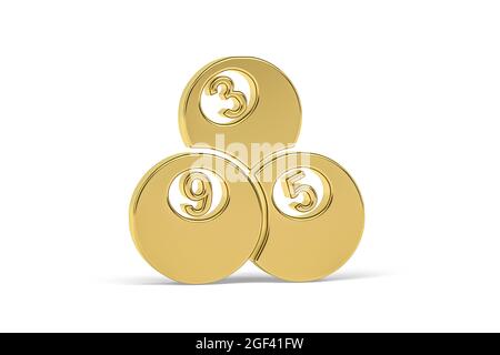 Goldenes 3D-Billard-Symbol auf weißem Hintergrund isoliert - 3d-Rendering Stockfoto