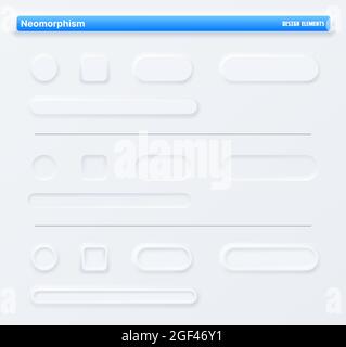 Neomorphische App-Schaltflächen, Navigation Web-Schnittstelle. Vektormockup für Anwendungstasten oder Schieberegler für Musik- oder Videoplayer Bedienfeld, mobil Stock Vektor