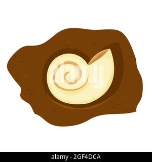 Amonit Schale fossile, prähistorische Kreatur in Cartoon-Stil isoliert auf weißem Hintergrund. Wissenschaft Spiralschnecke. . Vektorgrafik Stock Vektor