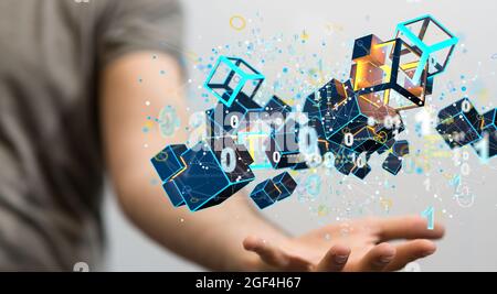 3D-Rendering von kreativen polygonalen Drahtgartentechniken – KI, Cloud, Technologiekonzept Stockfoto