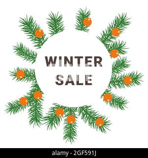 Verkauf Winter Banner mit weihnachtsbaum Äste. Vektordarstellung „Sonderangebot für Feiertage“. Werbeaktion isoliertes Poster Stock Vektor