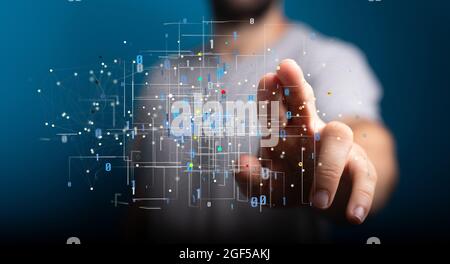 3D-Rendering der Cloud-Technologie für künstliche Intelligenz - integriertes digitales Web-Konzept Stockfoto