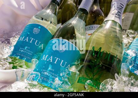 Neuseeländische Weinflaschen auf Eis Matua-Sauger Blanc in EINEM Restaurant Auckland Neuseeland Stockfoto