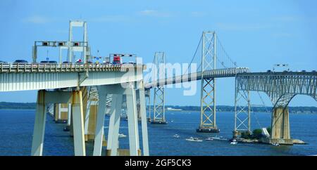 Maryland, USA - 15. August 2021 - Blick auf die Route 301 auf der Harry W Nice Memorial Bridge im Sommer Stockfoto