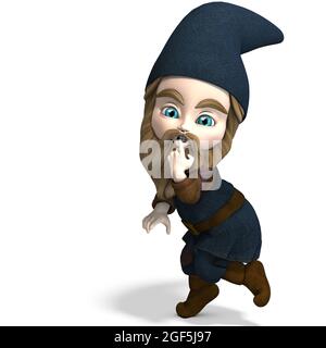 3D-Illustration eines niedlichen und lustigen Cartoon-Gartenzwerg. Isoliertes Rendering-Objekt Stockfoto