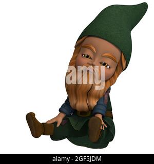 3D-Illustration eines niedlichen und lustigen Cartoon-Gartenzwerg. Isoliertes Rendering-Objekt Stockfoto