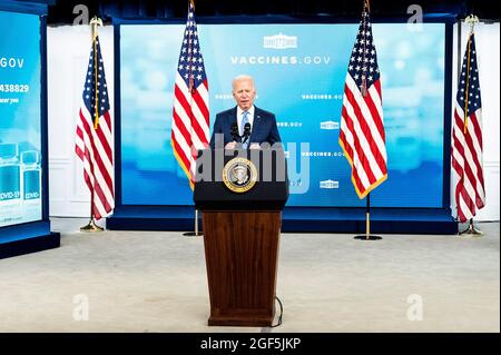 Washington, DC, USA. August 2021. 23. August 2021 - Washington, DC, USA: Präsident JOE BIDEN spricht über die COVID-19-Reaktion und die Impfung. (Bild: © Michael Brochstein/ZUMA Press Wire) Stockfoto