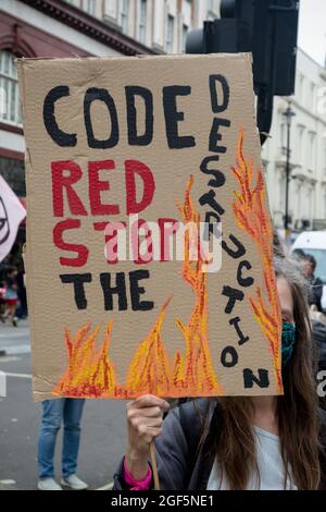 London, Großbritannien, 21. August 2021:- Mitglieder der Extinction Rebellion protestieren in Central London Stockfoto