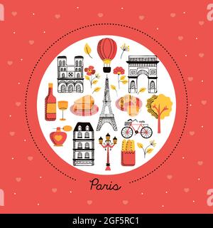 paris-Symbole im Kreisrahmen Stock Vektor