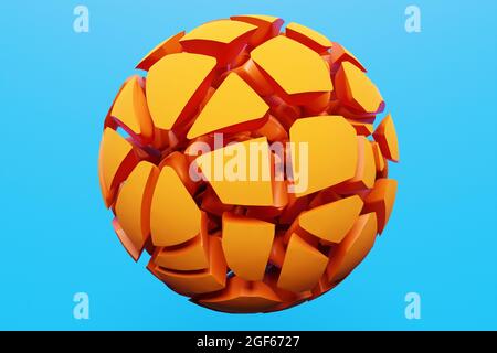 3D-Rendering einer volumetrischen Form einer Kugel. Die Geometrie von Formen, die in kleine Stücke zerlegt werden. Zufällige Formen. Stockfoto