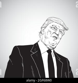 Donald Trump Vektorgrafik. Handgezeichnete Zeichnung. 24. August 2021 Stock Vektor