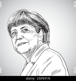 Zeichnung der Bundeskanzlerin Angela Merkel. Vektorgrafik. 24. August 2021 Stock Vektor