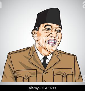 Soekarno der erste Präsident der Republik Indonesien. Vektorporträt. 24. August 2021 Stock Vektor