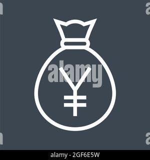Geldbeutel mit Yen-Vektor-Symbol für dünne Linien Stock Vektor