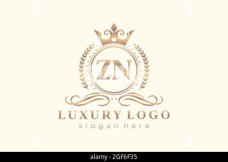 ZN Royal Luxury Logo-Vorlage in Vektorgrafik für Restaurant, Royalty, Boutique, Café, Hotel, Wappentisch, Schmuck, Mode und andere Vektorgrafik. Stock Vektor