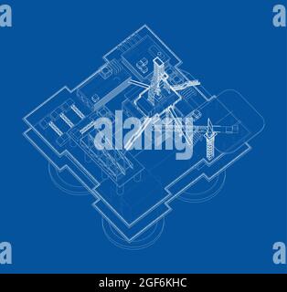 Offshore-Ölförderanlage Vektorrendering von 3d Stock Vektor