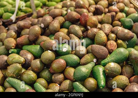 Ein paar frische grüne Avocados im Supermarkt Stockfoto