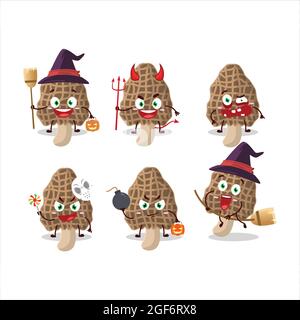 Halloween Ausdruck Emoticons mit Comic-Charakter der Morel. Vektorgrafik Stock Vektor