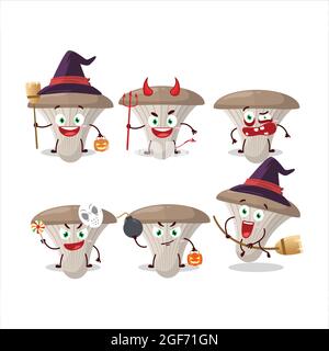 Halloween Expression Emoticons mit Cartoon-Charakter aus Austernpilzen. Vektorgrafik Stock Vektor