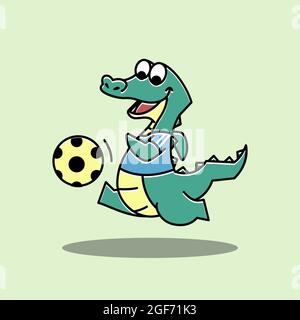 Krokodil Alligator Fußball Fußball Sport Lustige Nette Figur Cartoon Maskottchen Stock Vektor