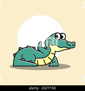 Liegend Krokodil Alligator winkende Hand Lustige nette Figur Cartoon Maskottchen Stock Vektor