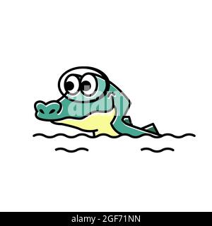 Schnorcheln Schwimmen Krokodil Alligator Lustige Nette Charakter Cartoon Maskottchen Stock Vektor