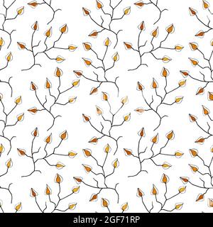 Nahtloses Muster mit herbstlicher Physalis, Ast mit orangen Laternen. Auf weißem Hintergrund. Vektorgrafik. Vektorgrafik Stock Vektor