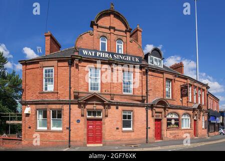 Der Wat Phra Singh Buddhist Temple and Meditation Center at Top schließt sich in Runcorn an. Früher das öffentliche Haus von Waterloo. Es war auch als Bogenschütze bekannt Stockfoto