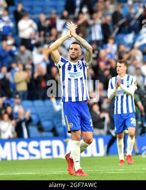 Shane Duffy aus Brighton während des Premier League-Spiels zwischen Brighton und Hove Albion und Watford im American Express Stadium in Brighton, Großbritannien - 21. August 2021 - nur für die redaktionelle Verwendung. Keine Verkaufsförderung. Für Football-Bilder gelten Einschränkungen für FA und Premier League. Keine Nutzung des Internets/Handys ohne FAPL-Lizenz - für Details wenden Sie sich an Football Dataco Stockfoto