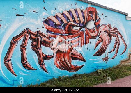 Krabbe mit Gesicht, Graffito, Street Art, Westerland, Sylt, Nordfriesische Inseln, Schleswig-Holstein Stockfoto