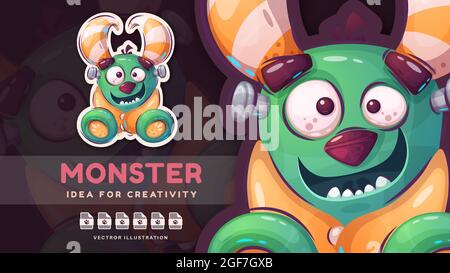 Cartoon-Figur lustiges Monster - niedliche Aufkleber. Stock Vektor