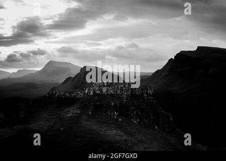 Der alte Mann von Storr in Schwarz und Weiß, Isle of Skye, Schottland. Stockfoto