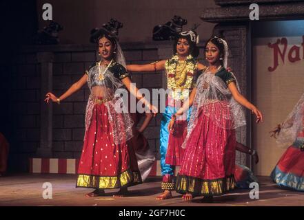 Bharatnatyam Dance Drama, Klassischer Tanz im Nataraja-Tempel in Perur in Coimbatore, Tamil Nadu, Indien Stockfoto