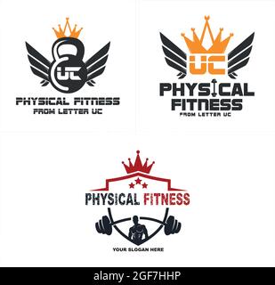 Physische Fitness Emblem Logo Design Vektor Illustration Stock Vektor