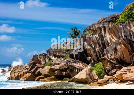 Petite Anse Beach, La Digue, Seychellen, La Digue, Seychellen Stockfoto