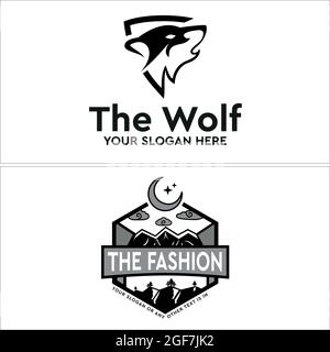 Illustration Vektor Wolf und Berg Mond Wolke Logo Design Stock Vektor