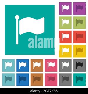 Einfarbige, mehrfarbige flache Symbole mit einer Flagge auf schlichten, quadratischen Hintergründen. Weiße und dunklere Symbolvarianten für schwebe- oder aktive Effekte. Stock Vektor