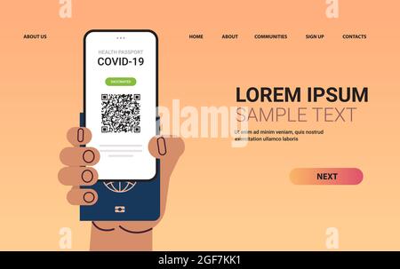 Digitales Impfzertifikat mit Handschutz und globales Immunitätspass Coronavirus-Immunitätskonzept Stock Vektor